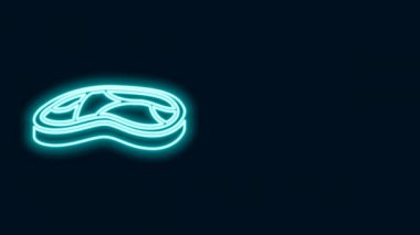Parlayan neon hattı biftek ikonu siyah arka planda izole edildi. 4K Video hareketli grafik canlandırması