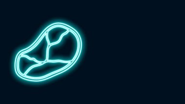 Parlayan neon hattı biftek ikonu siyah arka planda izole edildi. 4K Video hareketli grafik canlandırması