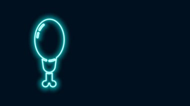 Parlayan neon çizgili tavuk budu simgesi siyah arka planda izole edildi. Tavuk budu. 4K Video hareketli grafik canlandırması