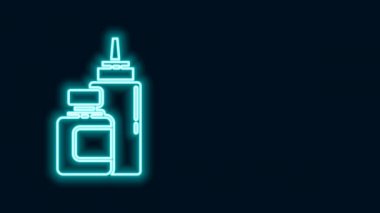 Parlayan neon hattı sos şişesi simgesi siyah arka planda izole edilmiş. Ketçap, hardal ve fast food için soslu mayonez şişeleri. 4K Video hareketli grafik canlandırması