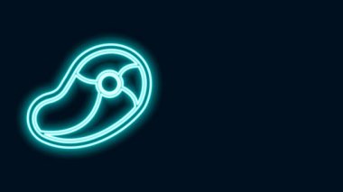 Parlayan neon hattı biftek ikonu siyah arka planda izole edildi. 4K Video hareketli grafik canlandırması