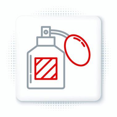 Beyaz arkaplanda çizgi traş losyonu simgesi izole edildi. Parfüm spreyi ikonu. Erkek parfüm şişesi. Renkli taslak konsepti. Vektör.