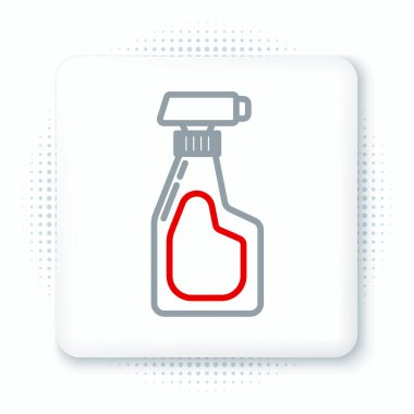 Beyaz arka planda izole edilmiş deterjan likörü olan çizgi temizleme spreyi şişesi. Renkli taslak konsepti. Vektör.