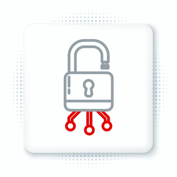 Línea Icono Seguridad Cibernética Aislado Sobre Fondo Blanco Candado Cerrado — Vector de stock