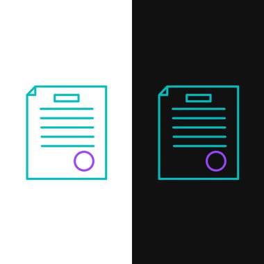 Tutuklama emri simgesi beyaz ve siyah arkaplanda izole edildi. Arama emri, polis raporu, mahkeme celbi. Adalet kavramı. Renkli taslak konsepti. Vektör.