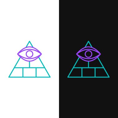Çizgi Masonları Tanrı 'nın her şeyi gören gözü simgesi beyaz ve siyah arka planda izole edilmiş. Üçgendeki Tanrı 'nın Gözü. Renkli taslak konsepti. Vektör.