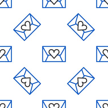 Valentine 'ın kalp ikonu olan Line Envelope beyaz arka planda izole edilmiş pürüzsüz desen. Mesaj aşkım. Aşk ve romantizm mektubu. Renkli taslak konsepti. Vektör.