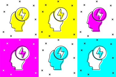 İnsan kafası ve elektrik sembol simgesini renk arkaplanına ayır. Vektör.