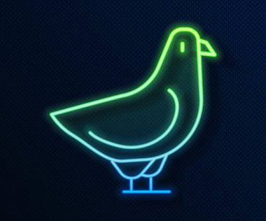 Parlayan neon hattı güvercin simgesi mavi arkaplanda izole edildi. Vektör.