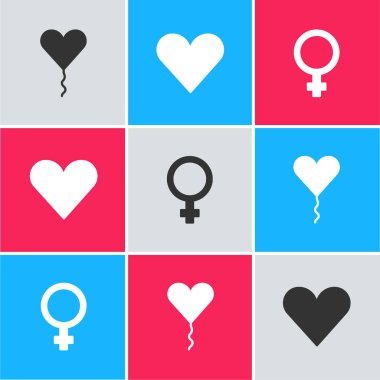 Balonu kalp, kalp ve kadın cinsiyet simgesi şeklinde ayarla. Vektör.