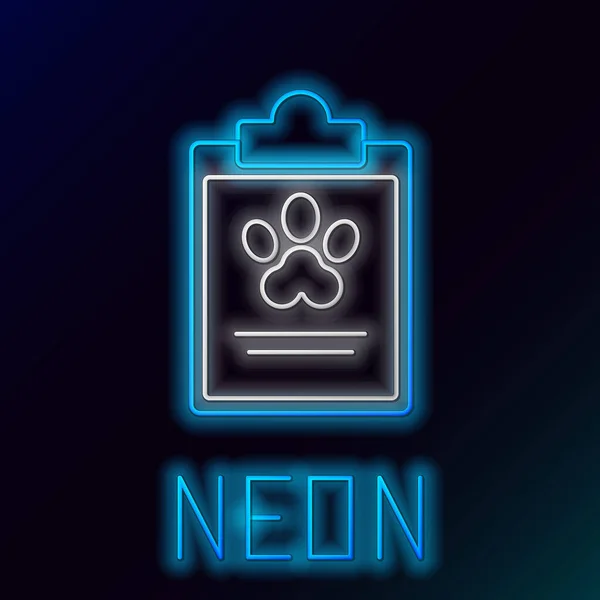 Zářící Neonová Linka Schránka Lékařskou Klinickou Záznam Pet Ikona Izolované — Stockový vektor