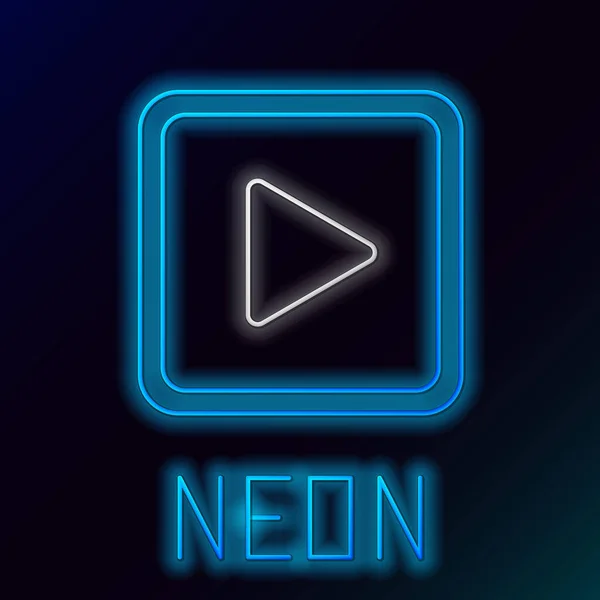 Leuchtende Neon Linie Play Quadratischen Symbol Isoliert Auf Schwarzem Hintergrund — Stockvektor