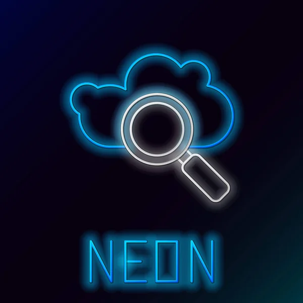 Glowing Neon Line Search Cloud Computing Icon Isolated Black Background — Stock Vector