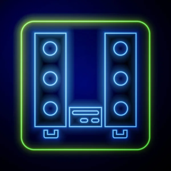 Glödande Neon Hem Stereo Med Två Högtalare Ikon Isolerad Blå — Stock vektor