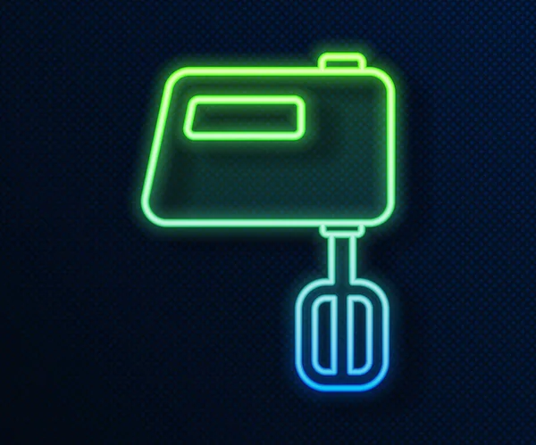 Gloeiende Neon Lijn Elektrische Mixer Pictogram Geïsoleerd Blauwe Achtergrond Keukenmixer — Stockvector