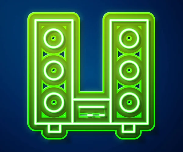 Glowing Neon Line Home Stereo Two Speaker Icon Isolated Blue — Stock Vector