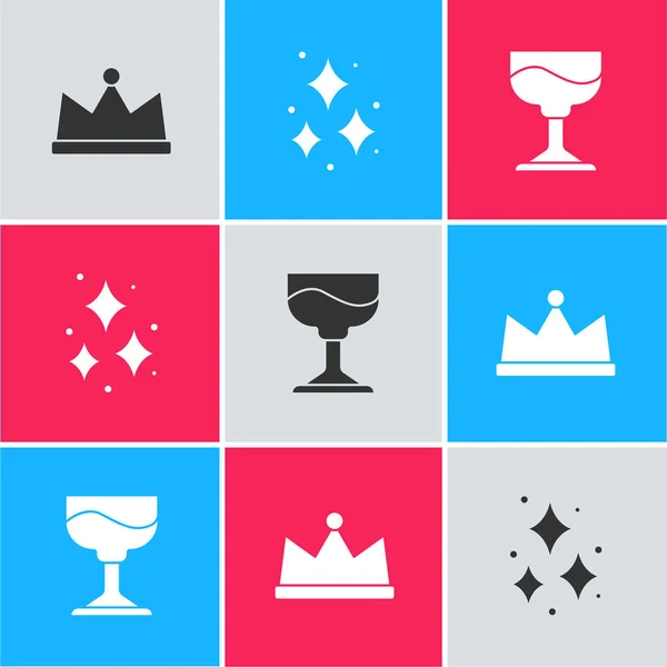 Set Crown Firework Cocktail Icon Vector — Stock Vector