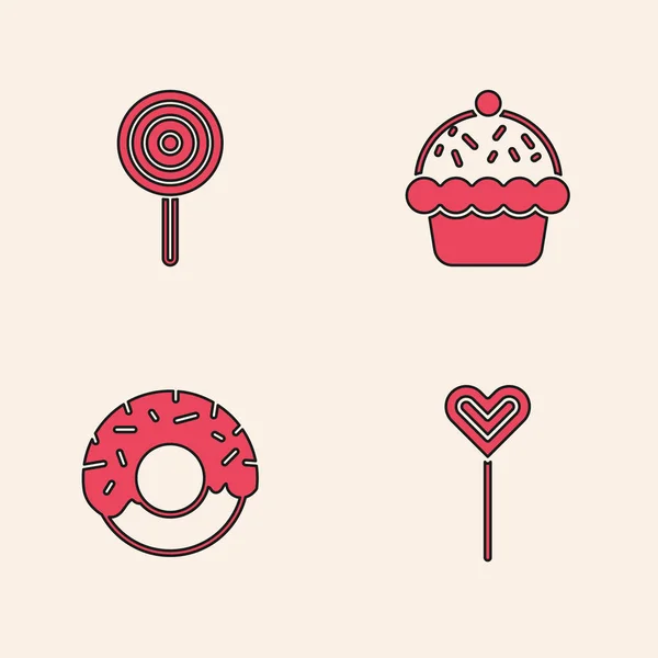 Set Lollipop Cupcake Donut Icon Vector — Stock Vector