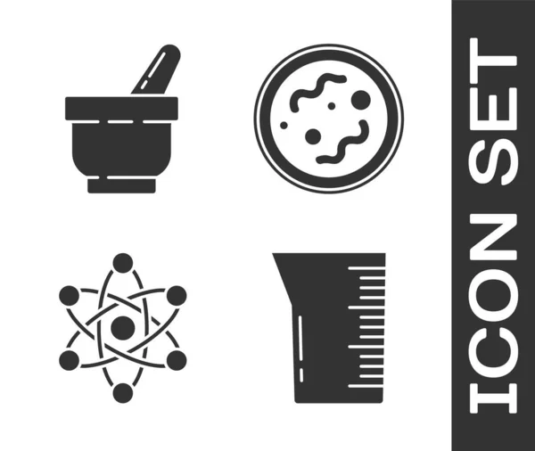 Набор Лабораторной Посуды Стакана Раствор Пестик Икона Атома Бактерии Вектор — стоковый вектор