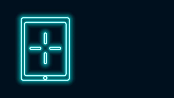 ネオンラインを光るポータブルビデオゲームコンソールアイコンは黒の背景に隔離されています。ゲームパッドのサインだ。ゲームのコンセプト。4Kビデオモーショングラフィックアニメーション — ストック動画