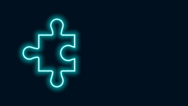 Zářící neonová čára Kousek puzzle ikony izolované na černém pozadí. Moderní byt, obchod, marketing, finance, internetový koncept. Grafická animace pohybu videa 4K — Stock video