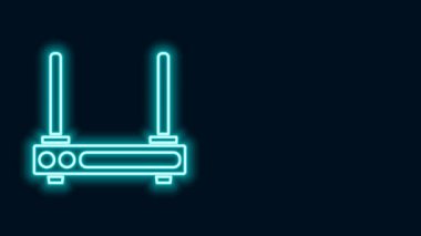 Parlayan neon hat Router ve kablosuz bağlantı sembolü simgesi siyah arkaplanda izole edildi. Kablosuz ethernet modem yönlendirici. Bilgisayar teknolojisi interneti. 4K Video hareketli grafik canlandırması