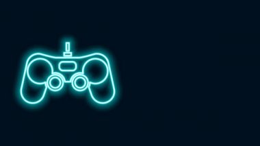 Parlayan neon hattı Gamepad simgesi siyah arkaplanda izole edildi. Oyun kontrolörü. 4K Video hareketli grafik canlandırması
