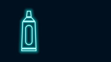 Siyah arkaplanda izole edilmiş parlak neon hattı tüp diş macunu simgesi. 4K Video hareketli grafik canlandırması