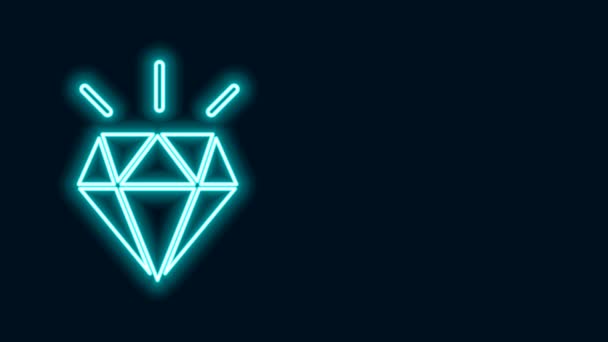 Glowing neon line Diamond teeth icon isolated on black background. 4K Video motion graphic animation