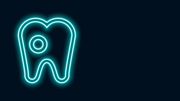 Świecąca linia neonowa Ząb z ikoną próchnicy odizolowany na czarnym tle. Rozpad zębów. 4K Animacja graficzna ruchu wideo — Wideo stockowe