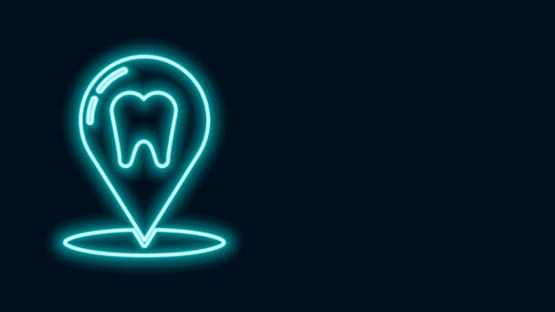 发光的霓虹灯线牙科诊所的位置图标孤立在黑色背景.4K视频运动图形动画 — 图库视频影像