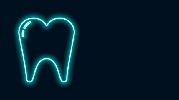 Светящаяся неоновая линия Значок зуба изолирован на черном фоне. Символ зуба для стоматологической клиники или стоматологического медицинского центра и упаковки зубной пасты. Видеографическая анимация 4K — стоковое видео