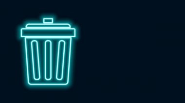 Parlayan neon hattı Çöp kutusu simgesi siyah arkaplanda izole edildi. Çöp kutusu tabelası. Sepet simgesini geri dönüştür. Ofis çöpü ikonu. 4K Video hareketli grafik canlandırması