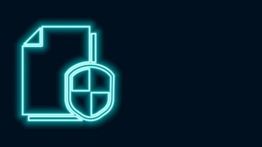 Parlayan neon hattı koruma konsepti simgesi siyah arkaplanda izole edildi. Gizli bilgi ve gizlilik fikri, güvenlik, koruma, kalkan. 4K Video hareketli grafik canlandırması