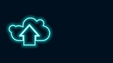 Parlayan neon hattı Cloud yükleme simgesi siyah arkaplanda izole edildi. 4K Video hareketli grafik canlandırması