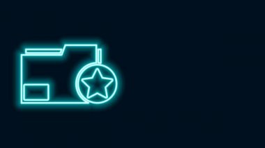 Siyah arkaplanda yıldız simgesi izole edilmiş parlayan neon hattı belge dizini. En iyi belge, favori, derecelendirme sembolü. 4K Video hareketli grafik canlandırması