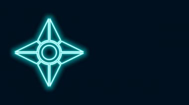 Parlayan neon hattı Japon ninja shuriken simgesi siyah arkaplanda izole edildi. 4K Video hareketli grafik canlandırması
