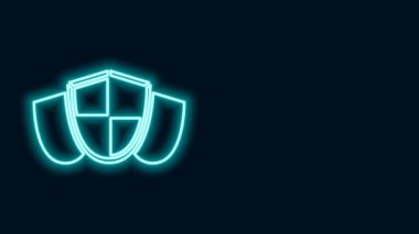 Parlayan neon çizgi simgesi siyah arkaplanda izole edildi. Gardiyan. Güvenlik, güvenlik, koruma, gizlilik kavramı. 4K Video hareketli grafik canlandırması