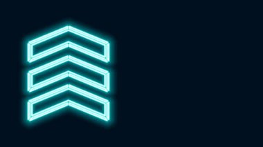 Parlayan neon hattı askeri rütbe simgesi siyah arka planda izole edildi. Askeri rozet işareti. 4K Video hareketli grafik canlandırması