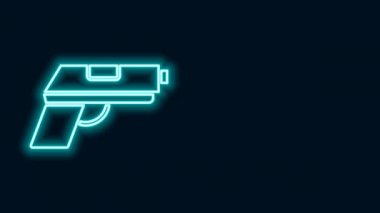 Siyah arkaplanda parlayan neon hattı Pistol veya silah ikonu izole edildi. Polis ya da askeri silah. Küçük ateşli silah. 4K Video hareketli grafik canlandırması