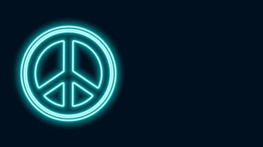 Parlayan neon hattı barış simgesi siyah arkaplanda izole edildi. Hippi barış sembolü. 4K Video hareketli grafik canlandırması