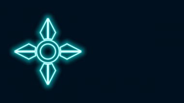 Parlayan neon hattı Japon ninja shuriken simgesi siyah arkaplanda izole edildi. 4K Video hareketli grafik canlandırması
