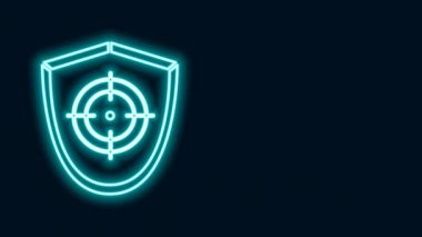 Parlayan neon hattı hedef spor simgesi siyah arkaplanda izole edildi. Atış mesafesi ya da atış mesafesi için sayıları olan temiz bir hedef. 4K Video hareketli grafik canlandırması