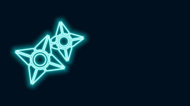 Parlayan neon hattı Japon ninja shuriken simgesi siyah arkaplanda izole edildi. 4K Video hareketli grafik canlandırması