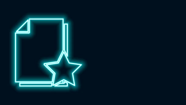 Dokumen baris neon bercahaya dengan ikon bintang terisolasi pada latar belakang hitam. Dokumen terbaik, favorit, simbol rating. Animasi grafis gerak Video 4K — Stok Video