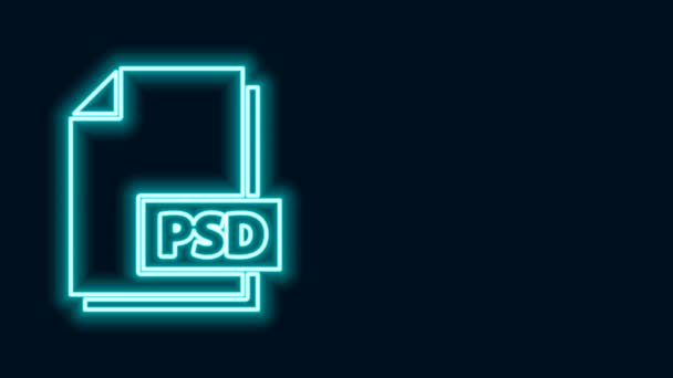 Glowing neon line PSD file document. Download psd button icon isolated on black background. PSD file symbol. 4K Video motion graphic animation — Stock Video
