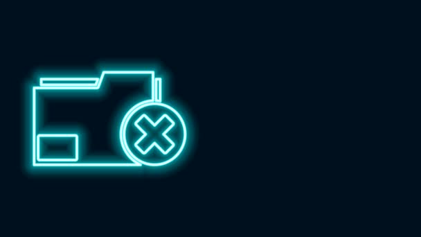 Glowing neon line Delete folder icon isolated on black background. Delete or error folder. Close computer information folder. 4K Video motion graphic animation — Stock Video