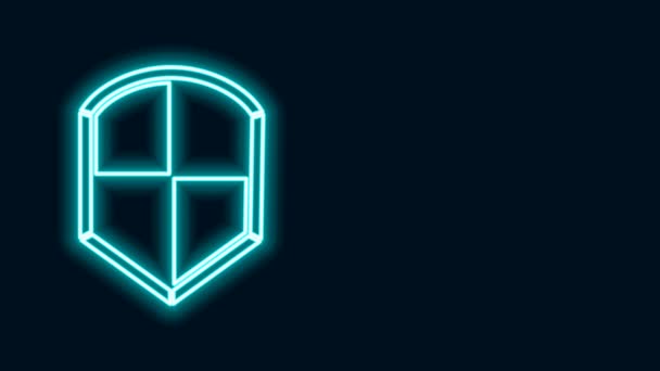 Glowing neon line Shield icon isolated on black background. Tanda penjaga. Keamanan, keamanan, perlindungan, konsep privasi. Animasi grafis gerak Video 4K — Stok Video