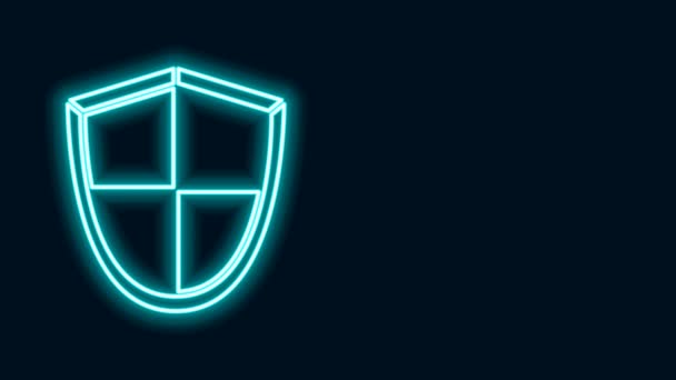 Glowing neon line Shield icon isolated on black background. Tanda penjaga. Keamanan, keamanan, perlindungan, konsep privasi. Animasi grafis gerak Video 4K — Stok Video