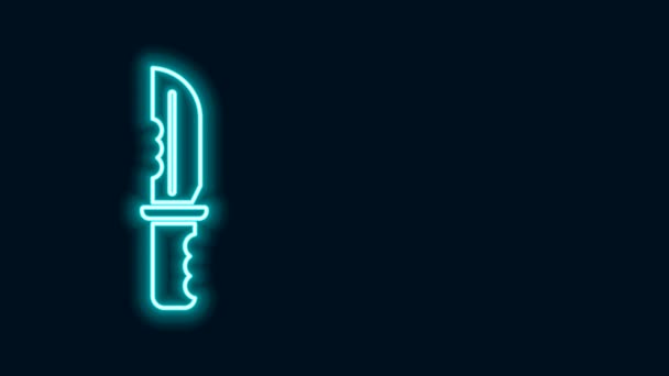 Glowing neon line Military knife icon isolated on black background. 4K Video motion graphic animation — Stock Video